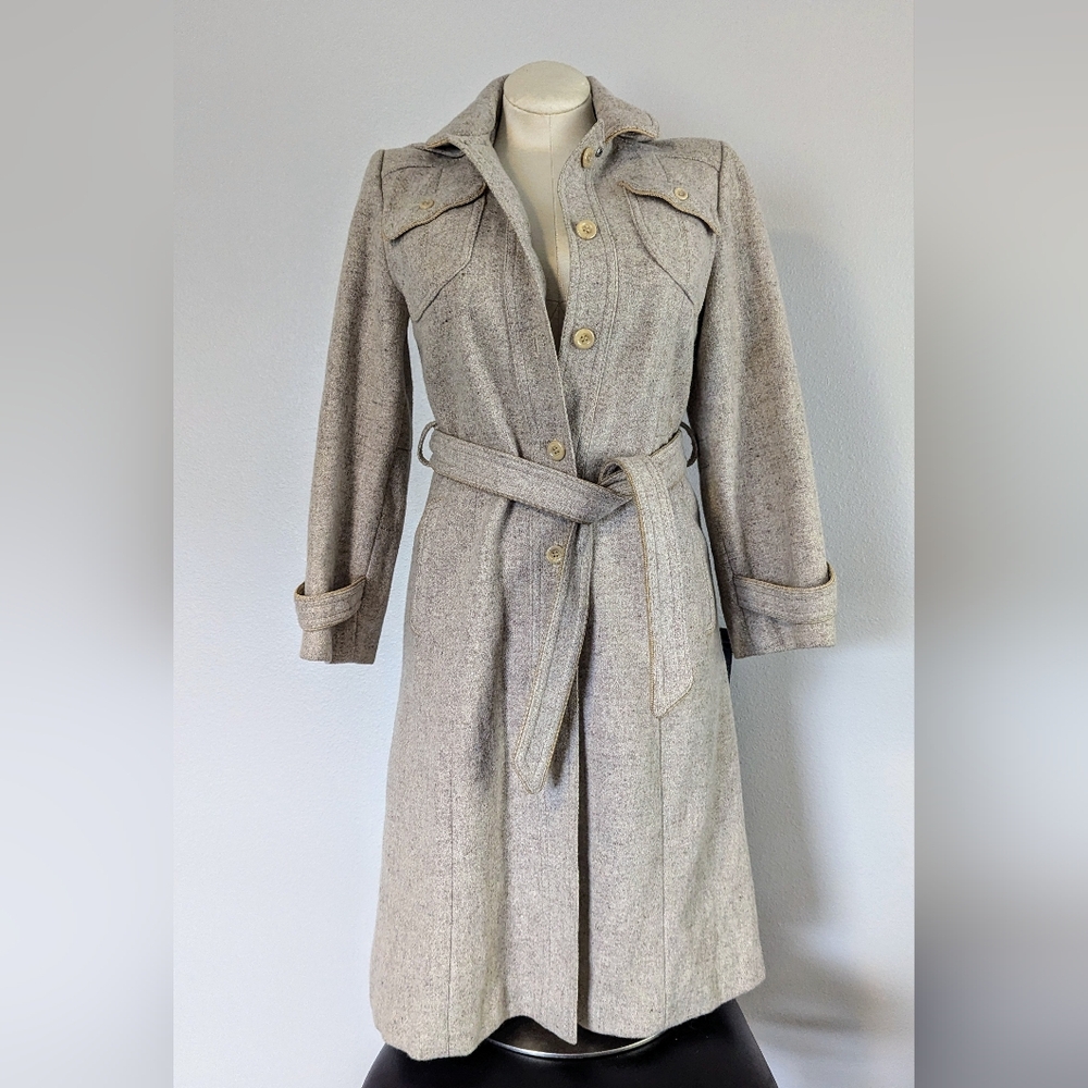Vintage Cubalan Beige Long Fit and Flare 100% Wool Dress Coat Size 13/14